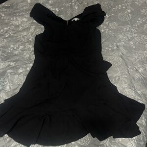 Black Mini Fit and Flare Dress with One Shoulder Neckline for Cocktail